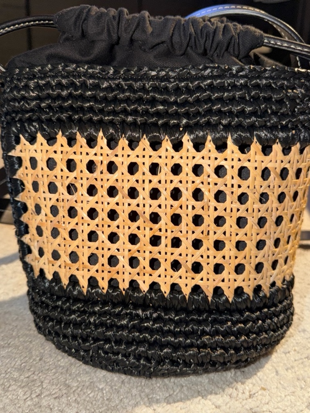 Jenni Kayne Woven Black and Natural Bucket Bag